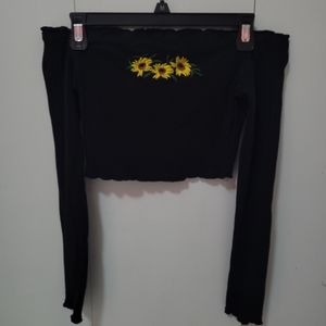 Sunflower long sleeve black crop top